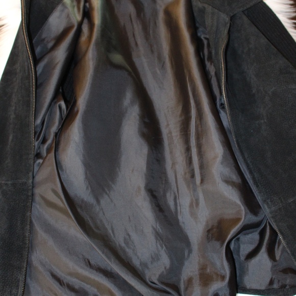 A.M.I. Leather Sweater Combo Full Zip Jacket,  Black - Picture 4 of 9